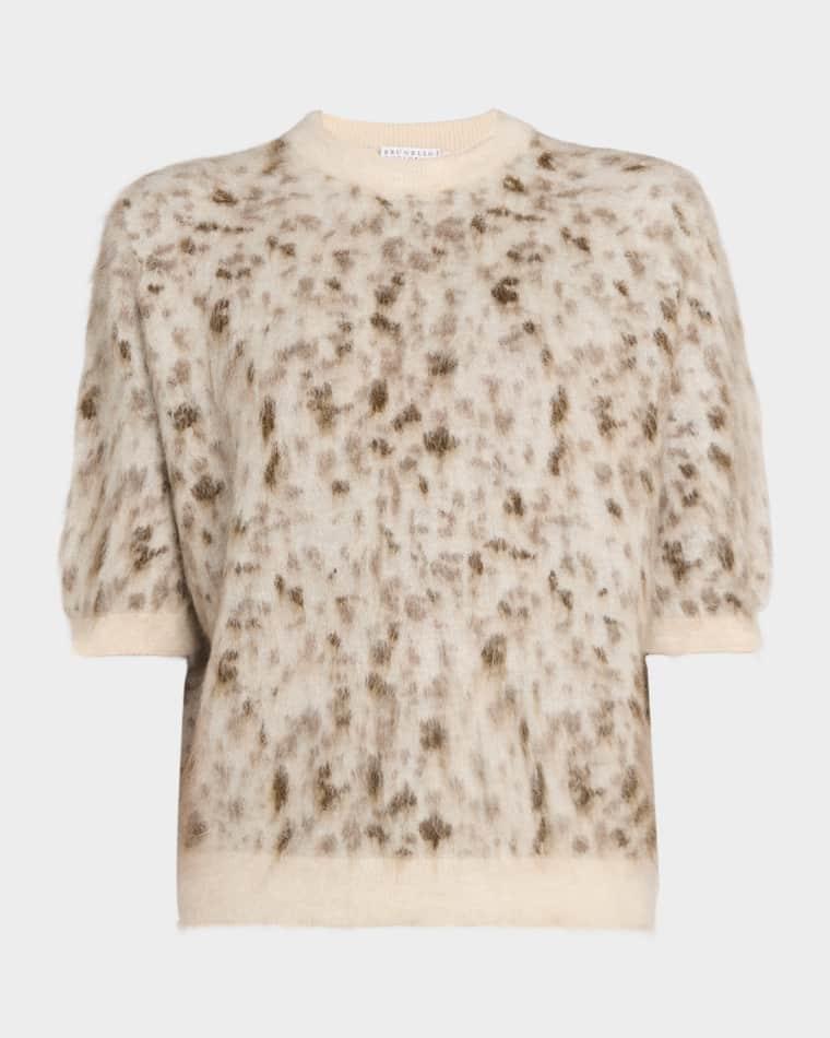 Cashmere-Wool Speckled Short-Sleeve Sweater by BRUNELLO CUCINELLI