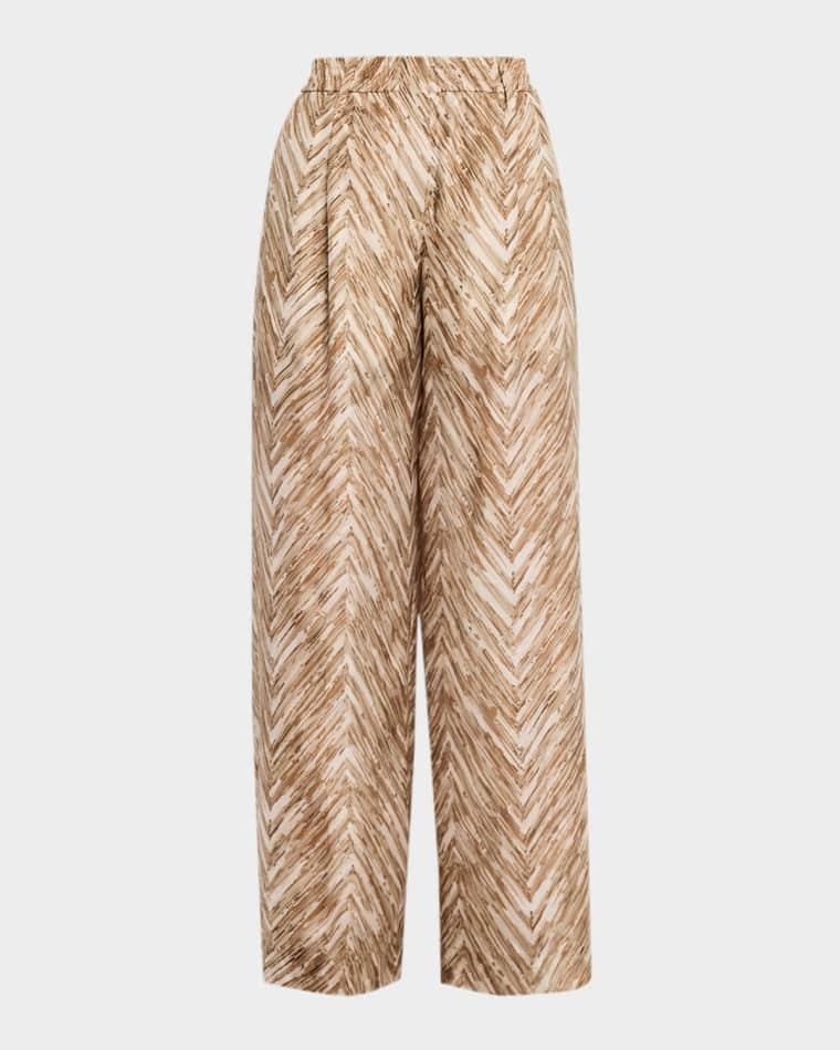 Chevron Silk Wide-Leg Summer Pants by BRUNELLO CUCINELLI