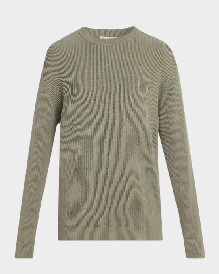 Cotton English Rib Crewneck Sweater by BRUNELLO CUCINELLI