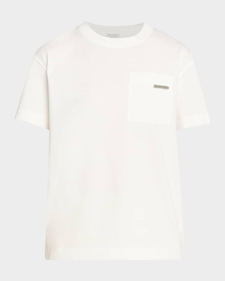 Cotton Jersey Short-Sleeve T-Shirt With Monili Tab Pocket by BRUNELLO CUCINELLI