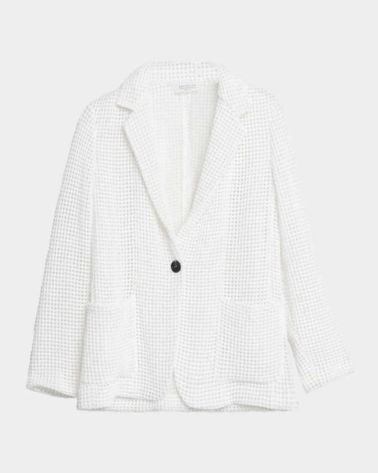 Cotton Net Single-Breasted Blazer Jacket by BRUNELLO CUCINELLI