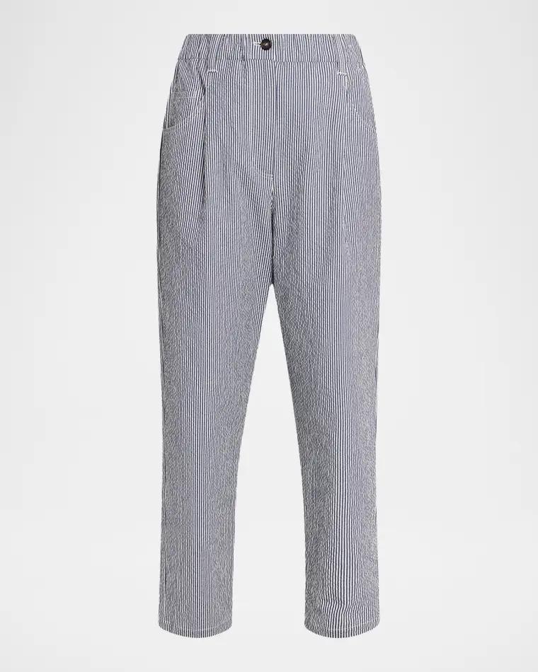 Cotton Seersucker Straight-Leg Ankle Pants by BRUNELLO CUCINELLI