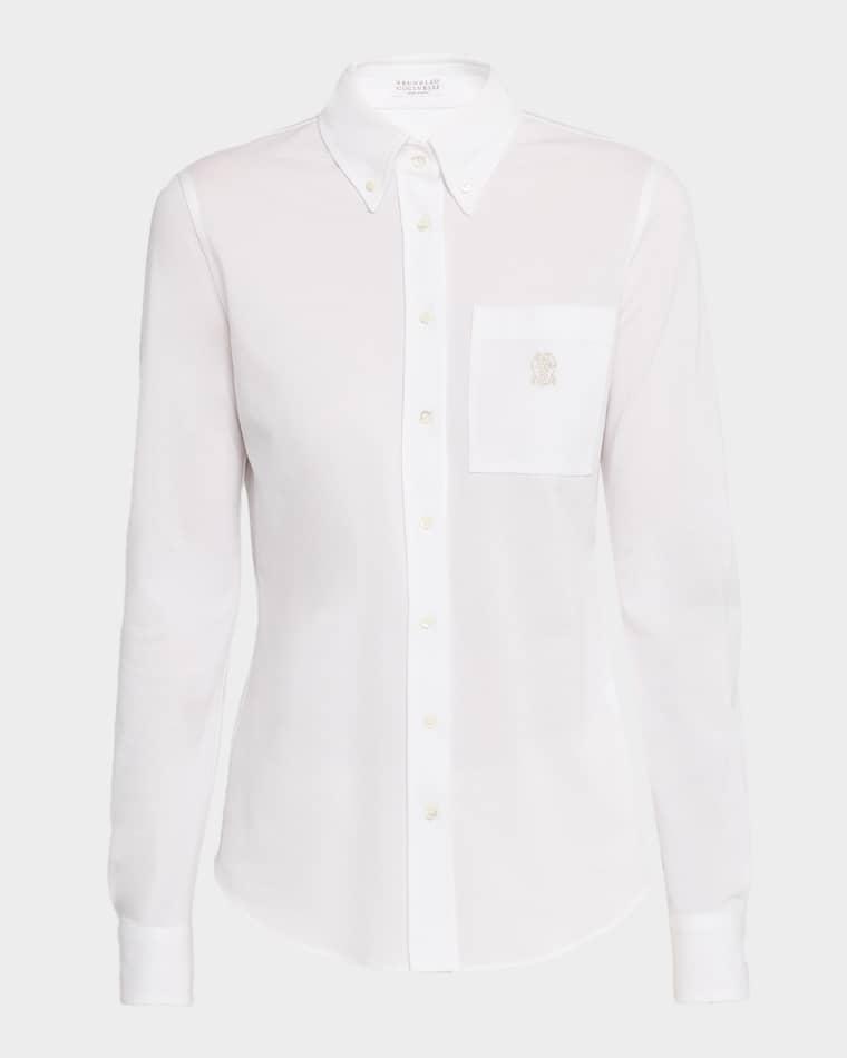Cotton Stretch Pique Button-Down Shirt by BRUNELLO CUCINELLI