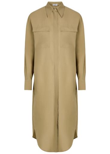 Crinkled cotton-blend midi shirt dress by BRUNELLO CUCINELLI