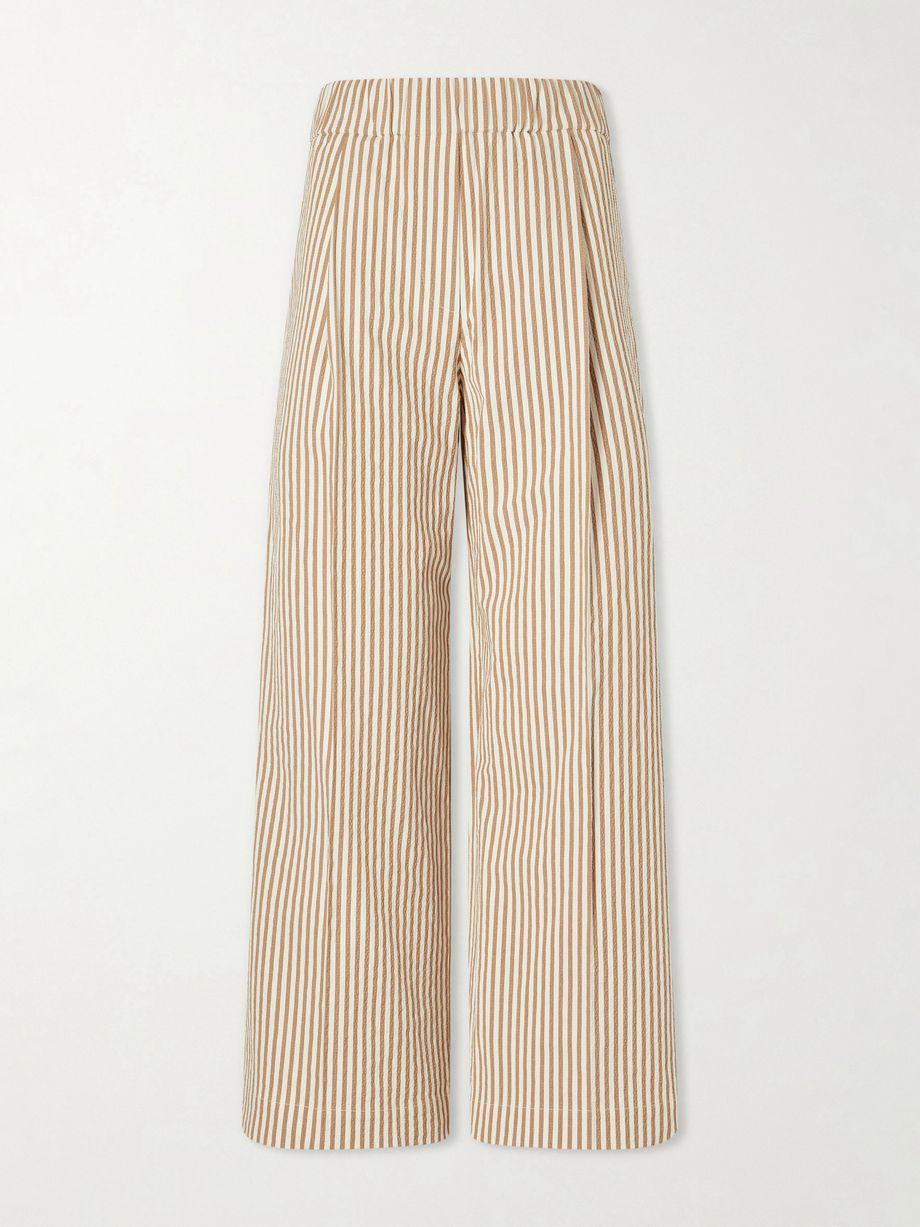 Cropped pleated striped cotton-blend wide-leg pants by BRUNELLO CUCINELLI