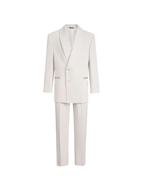 Délavé silk twill tuxedo with one-and-a-half breasted blazer with shawl lapel and trousers with double pleats by BRUNELLO CUCINELLI