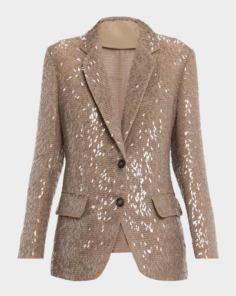 Dazzling Embroidered Crispy Silk Single-Breasted Blazer by BRUNELLO CUCINELLI