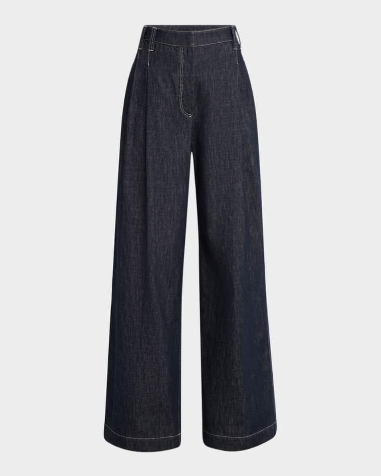 Double-Pleated Wide-Leg Jeans by BRUNELLO CUCINELLI