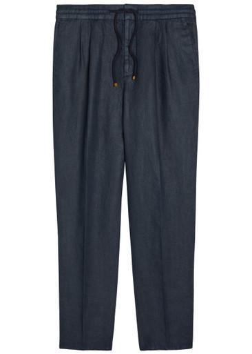 Drawstring tapered-leg linen trousers by BRUNELLO CUCINELLI