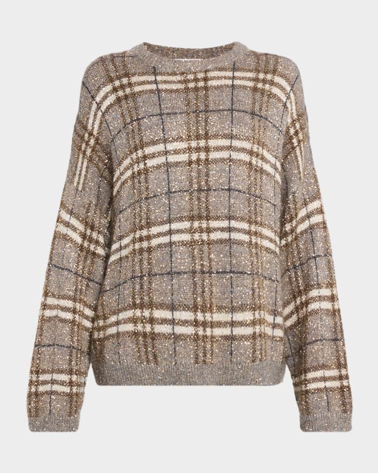 Drop-Shoulder Relaxed Plaid Sweater by BRUNELLO CUCINELLI