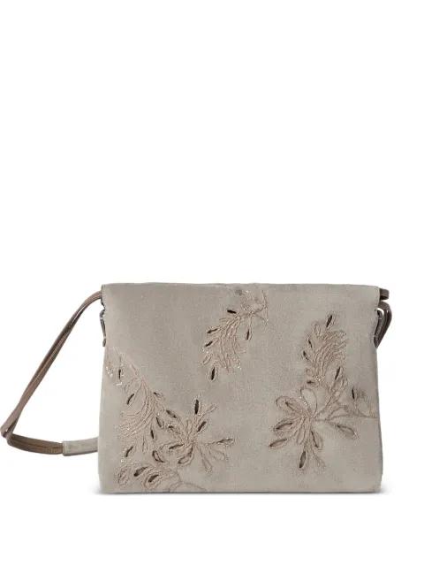 Duo pouch bag in suede with dazzling broderie-anglaise and Monili by BRUNELLO CUCINELLI