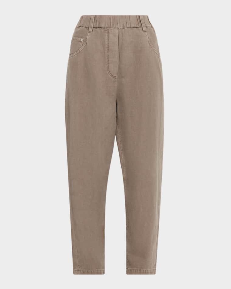 Dyed Cotton Twill Straight-Leg Ankle Pull-on Pants by BRUNELLO CUCINELLI