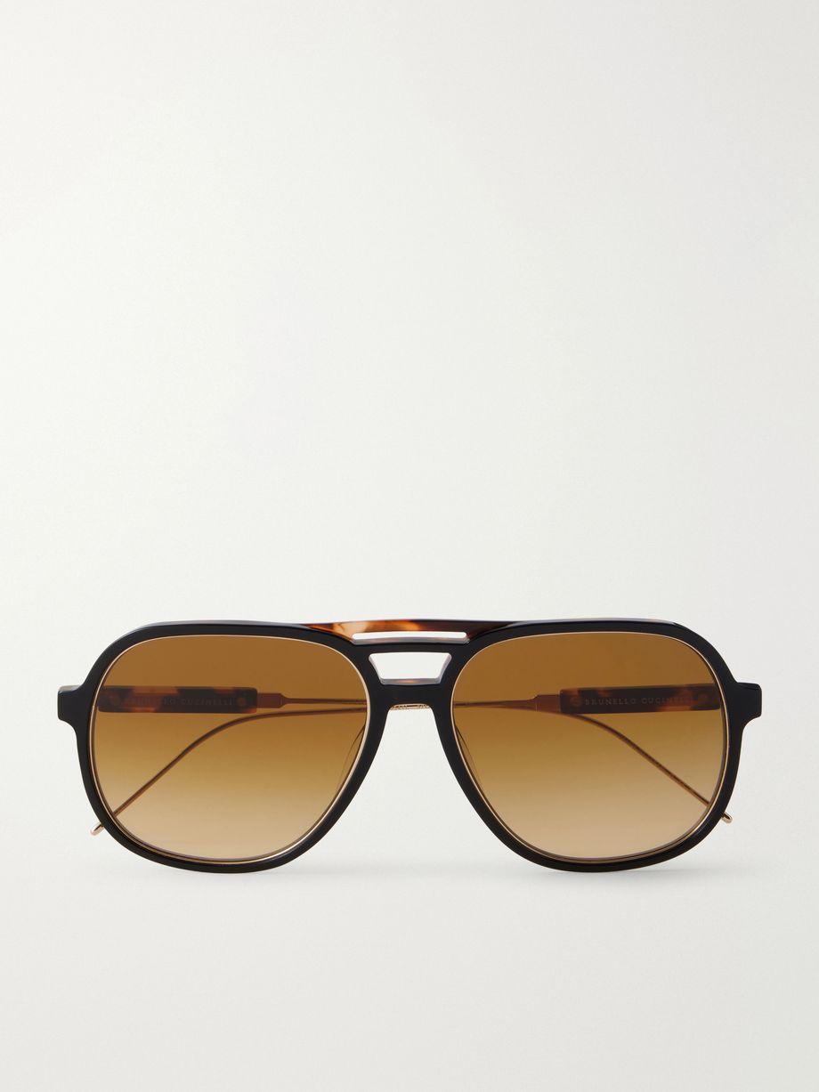 Aviator-style acetate and gold-tone sunglasses by BRUNELLO CUCINELLI EYEWEAR