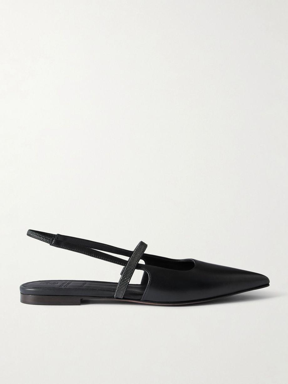 Embellished cutout leather slingback ballet flats by BRUNELLO CUCINELLI