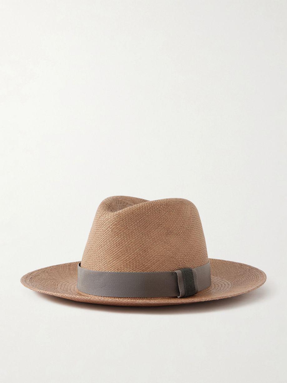 Embellished grosgrain-trimmed straw hat by BRUNELLO CUCINELLI