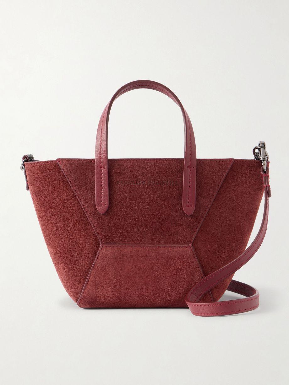 Embellished suede shoulder bag by BRUNELLO CUCINELLI
