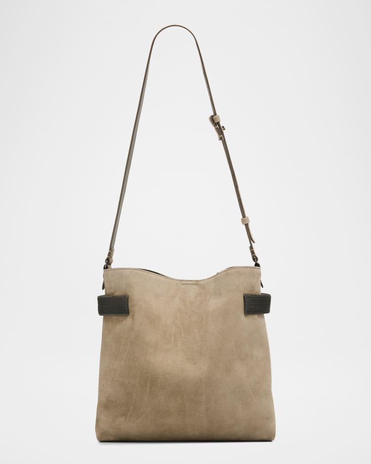 Essence Monili-Trim Suede Shoulder Bag by BRUNELLO CUCINELLI