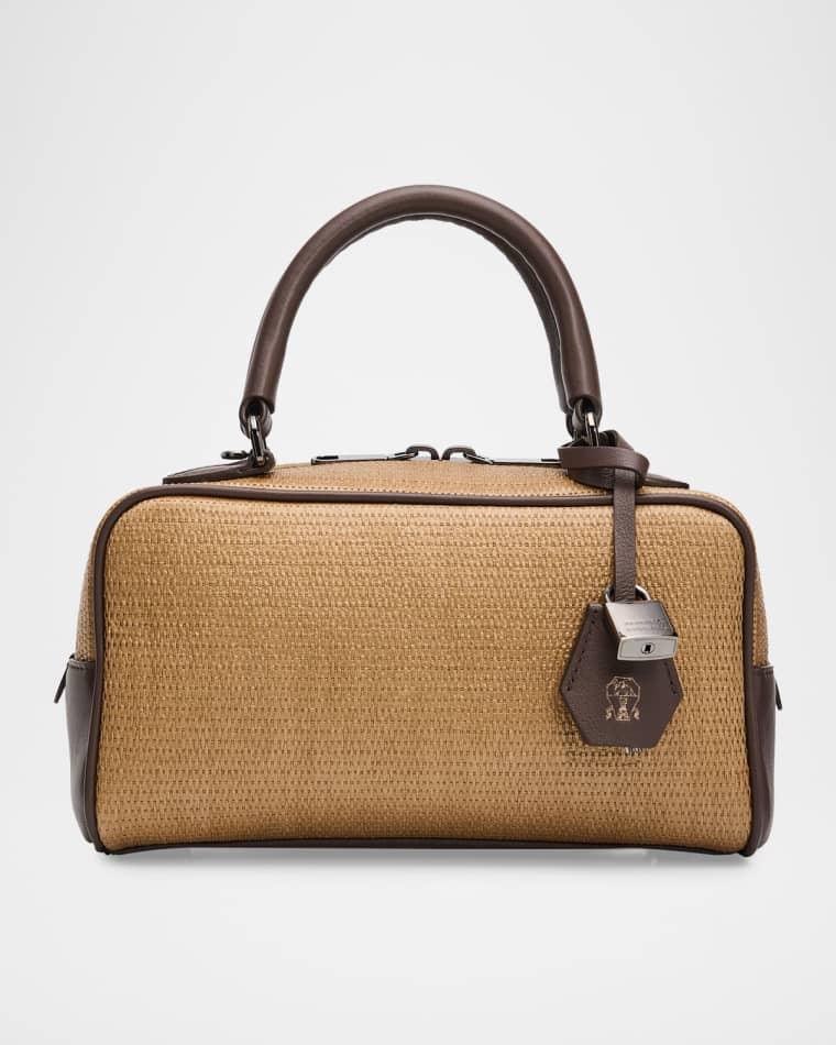 Explorer Techno Raffia & Leather Boston Bag by BRUNELLO CUCINELLI