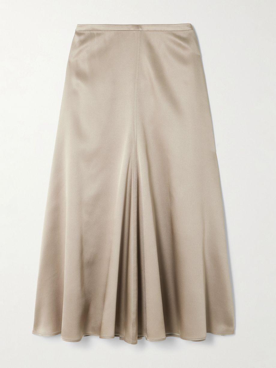 Gathered silk-satin midi skirt by BRUNELLO CUCINELLI