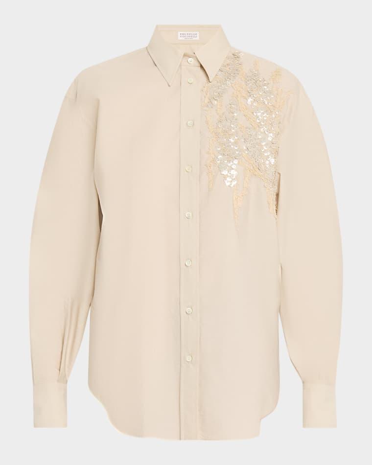 Halo Effect Embroidered Cotton-Blend Shirt by BRUNELLO CUCINELLI