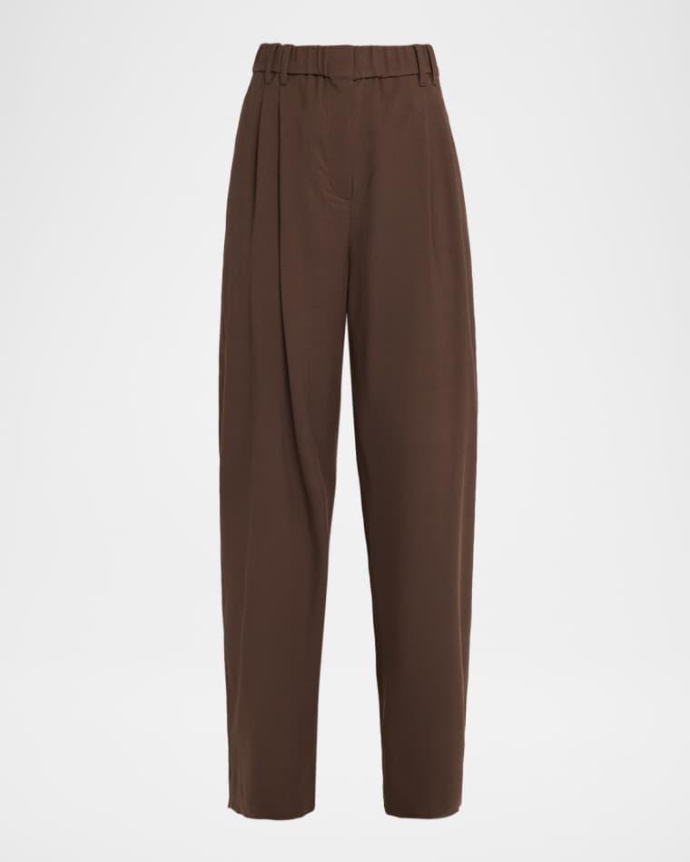 High-Rise Double Pleated Straight-Leg Pants by BRUNELLO CUCINELLI