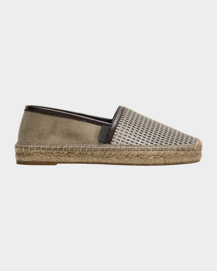Laminated Suede and Leather Espadrille Flats by BRUNELLO CUCINELLI