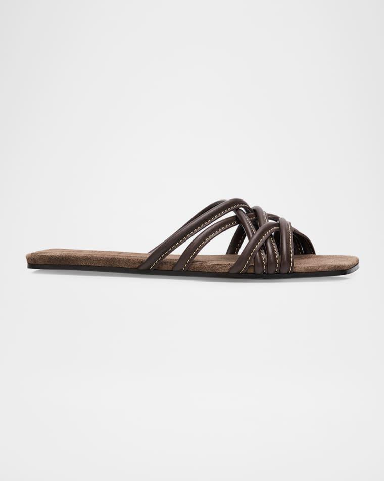 Leather Strappy Slide Sandals by BRUNELLO CUCINELLI