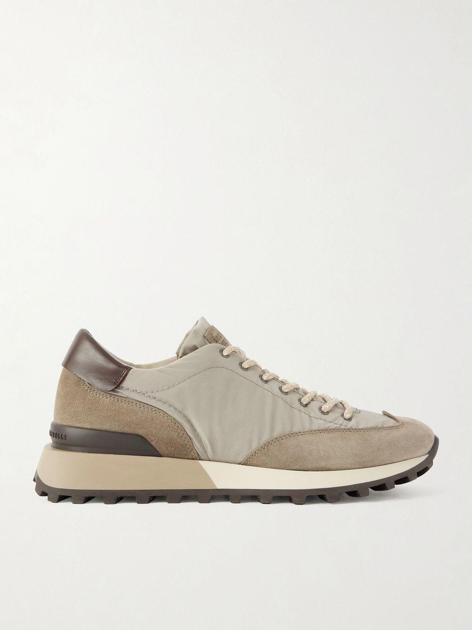 Leather and suede-trimmed shell sneakers by BRUNELLO CUCINELLI