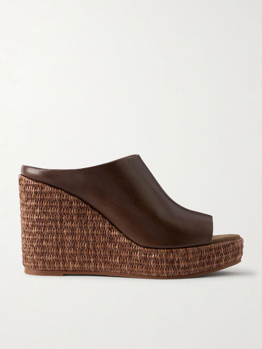 Leather platform wedge espadrille sandals by BRUNELLO CUCINELLI