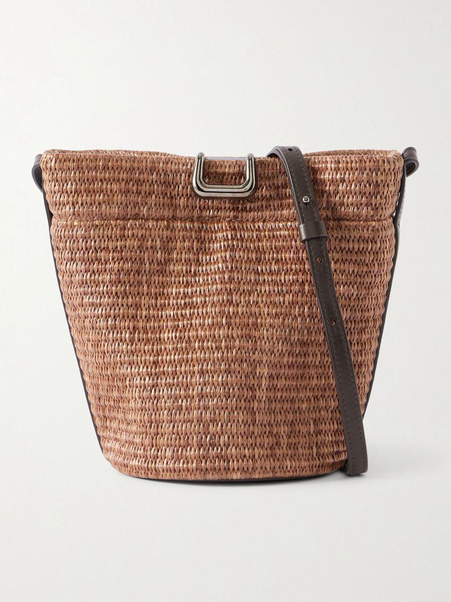 Leather-trimmed raffia bucket bag by BRUNELLO CUCINELLI