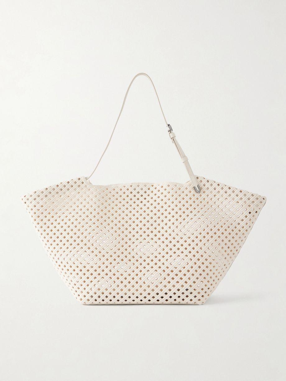 Leather-trimmed woven shoulder bag by BRUNELLO CUCINELLI