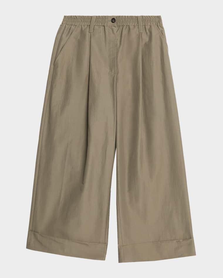 Lightweight Technical Cotton Wide-Leg Ankle Pants by BRUNELLO CUCINELLI