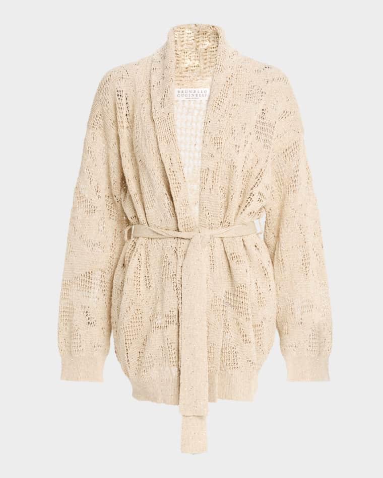 Linen-Cotton Paillette Wrap Cardigan by BRUNELLO CUCINELLI