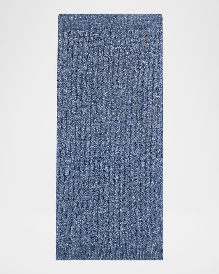 Linen Dazzling Cable Open-Knit Midi Skirt by BRUNELLO CUCINELLI