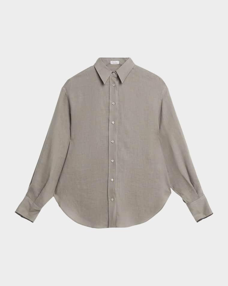 Linen Long-Sleeve Button-Down Shirt by BRUNELLO CUCINELLI