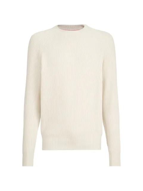 Malfilé cotton english rib sweater with raglan sleeves by BRUNELLO CUCINELLI