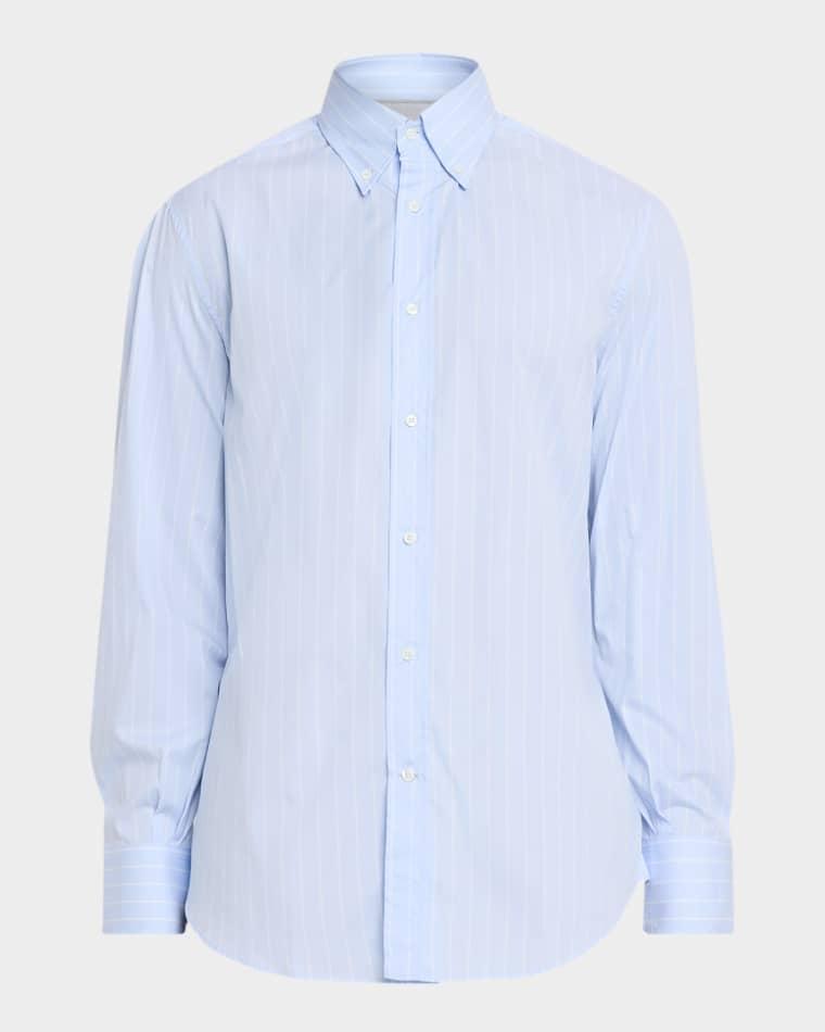 Men's Button-Collar Stripe Cotton Sport Shirt by BRUNELLO CUCINELLI