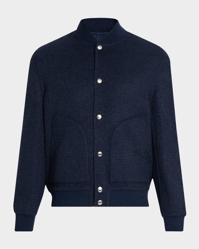 Men's Cashmere Prince Of Wales Snap-Front Blouson by BRUNELLO CUCINELLI