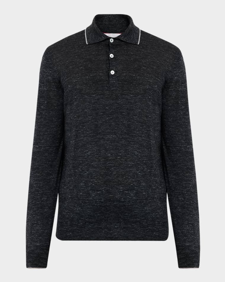 Men's Cashmere Tipped-Collar Polo Sweater by BRUNELLO CUCINELLI