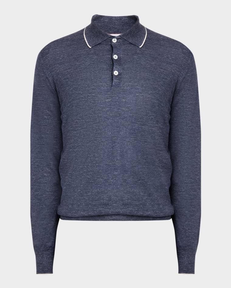 Men's Cashmere Tipped-Collar Polo Sweater by BRUNELLO CUCINELLI