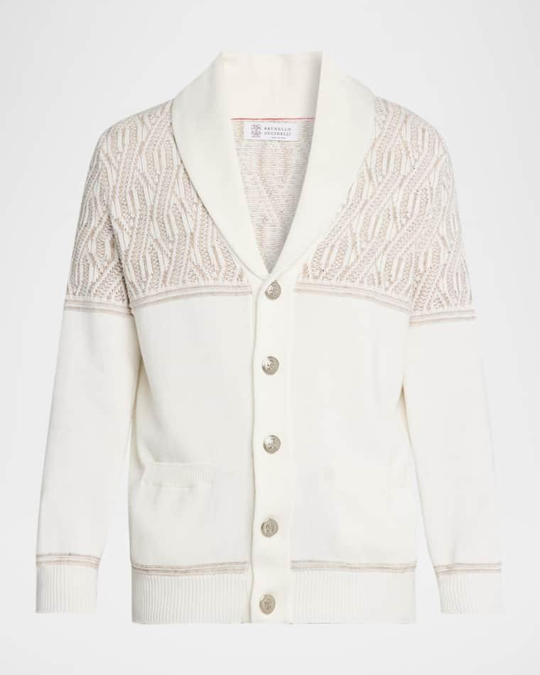 Men's Cotton Cable Knit Shawl Cardigan by BRUNELLO CUCINELLI