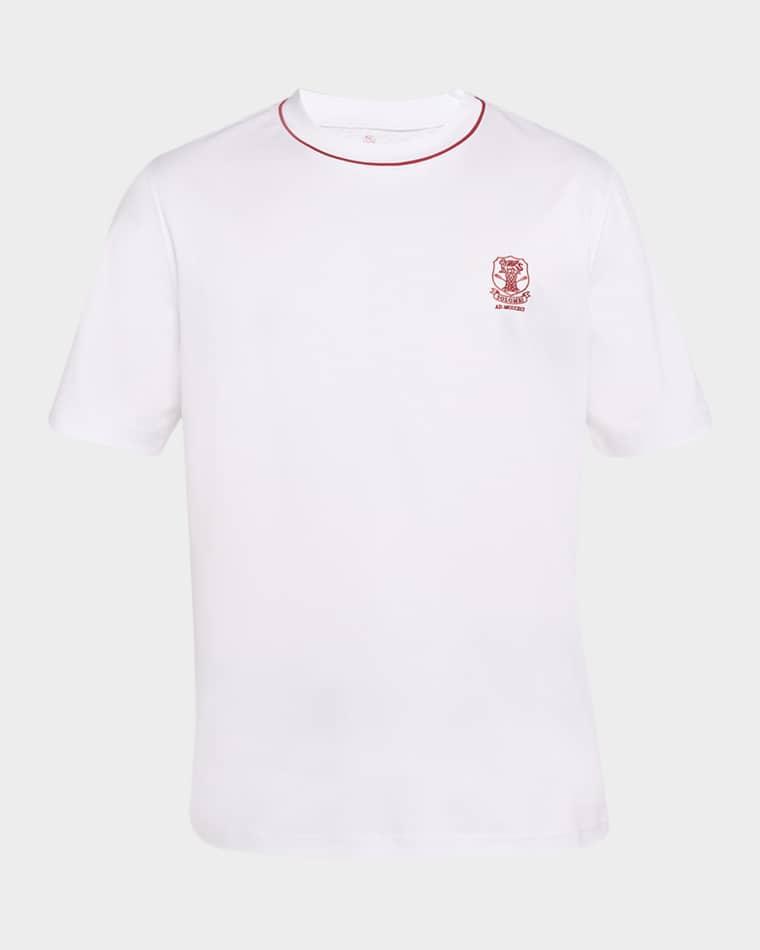 Men's Cotton Logo Crewneck T-Shirt with Piping by BRUNELLO CUCINELLI