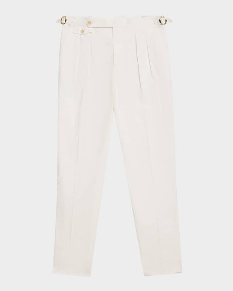 Men's Cotton Pleated Trousers with Waist Tabs by BRUNELLO CUCINELLI