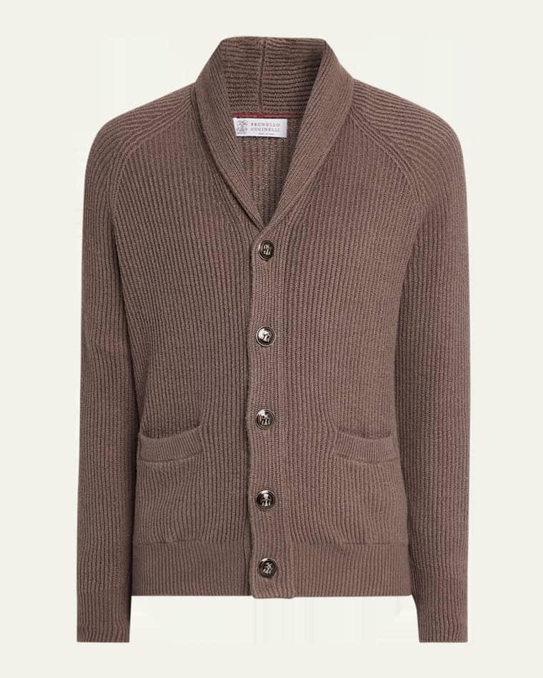 Men's Cotton Rib Shawl Cardigan by BRUNELLO CUCINELLI