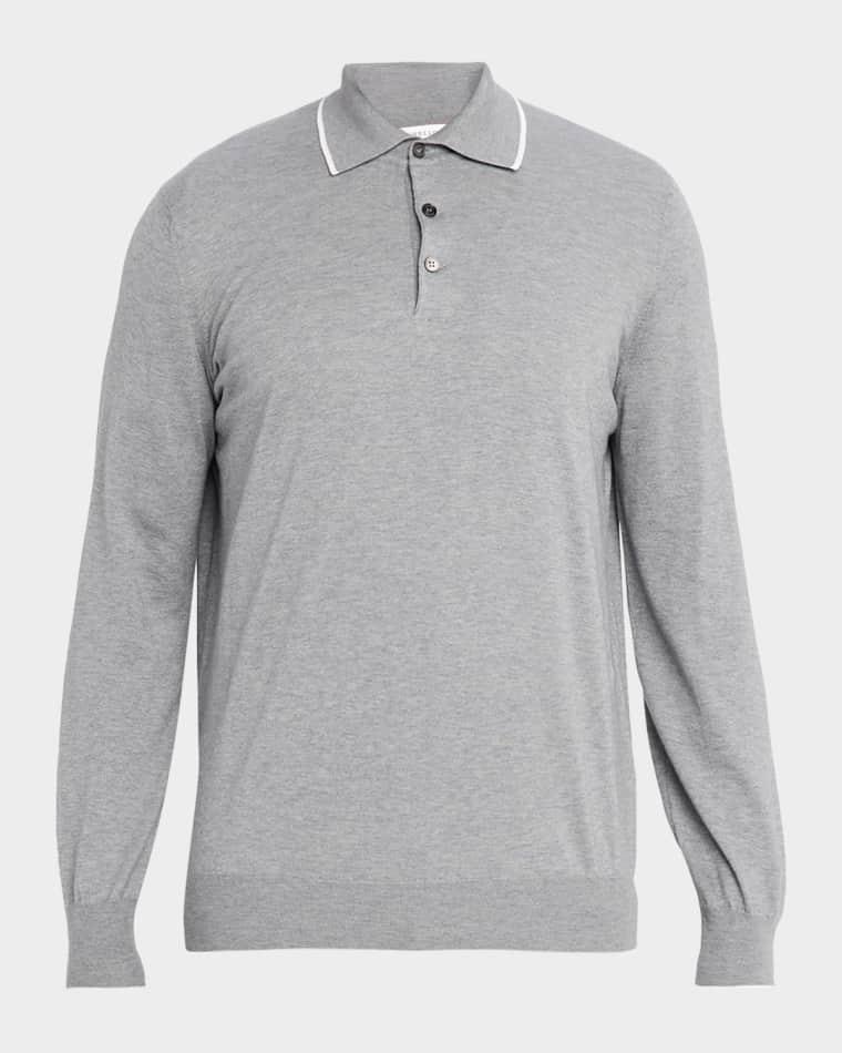 Men's Cotton and Cashmere Knit Polo Sweater by BRUNELLO CUCINELLI
