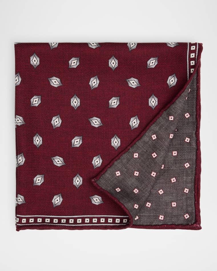 Men's Geometric Leaf-Print Silk Pocket Square by BRUNELLO CUCINELLI