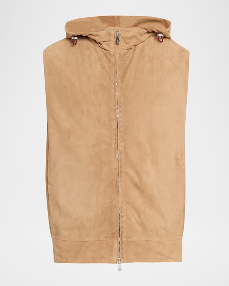 Men's Hooded Full-Zip Leather Vest by BRUNELLO CUCINELLI