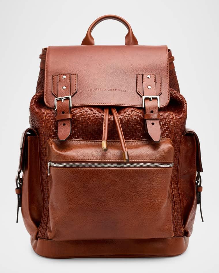 Men's Leather City Backpack by BRUNELLO CUCINELLI