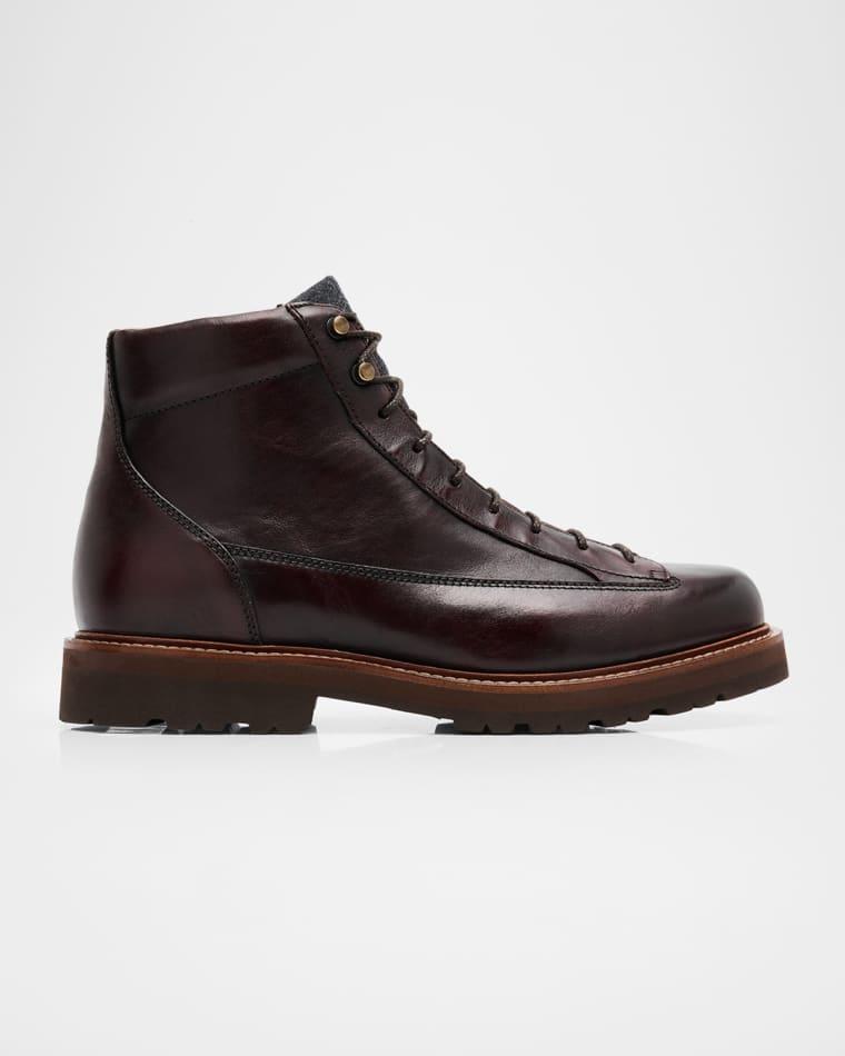 Men's Leather Wool-Tongue Hiking Ankle Boots by BRUNELLO CUCINELLI