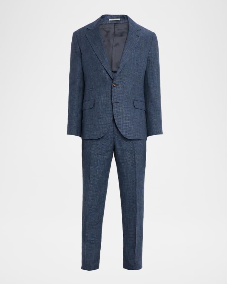 Men's Linen Houndstooth Two-Piece Suit by BRUNELLO CUCINELLI